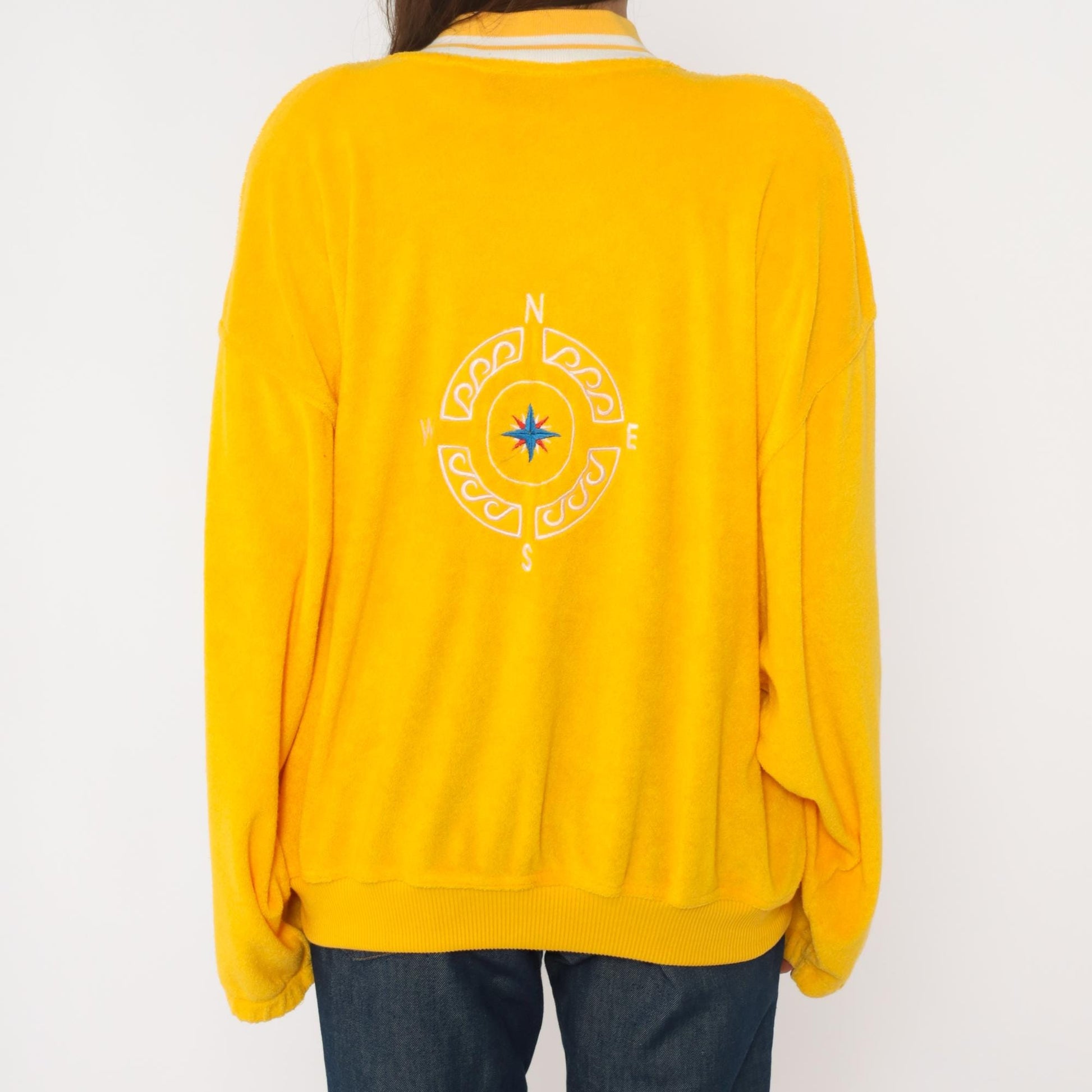 80s CA Sport Terrycloth Zip Jacket Compass Embroidered Yellow Plus Size XXL