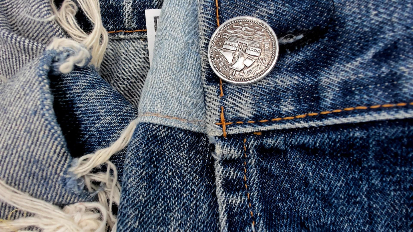 70s Levi's Denim Jacket Medium Blue Washed Distressed Trucker