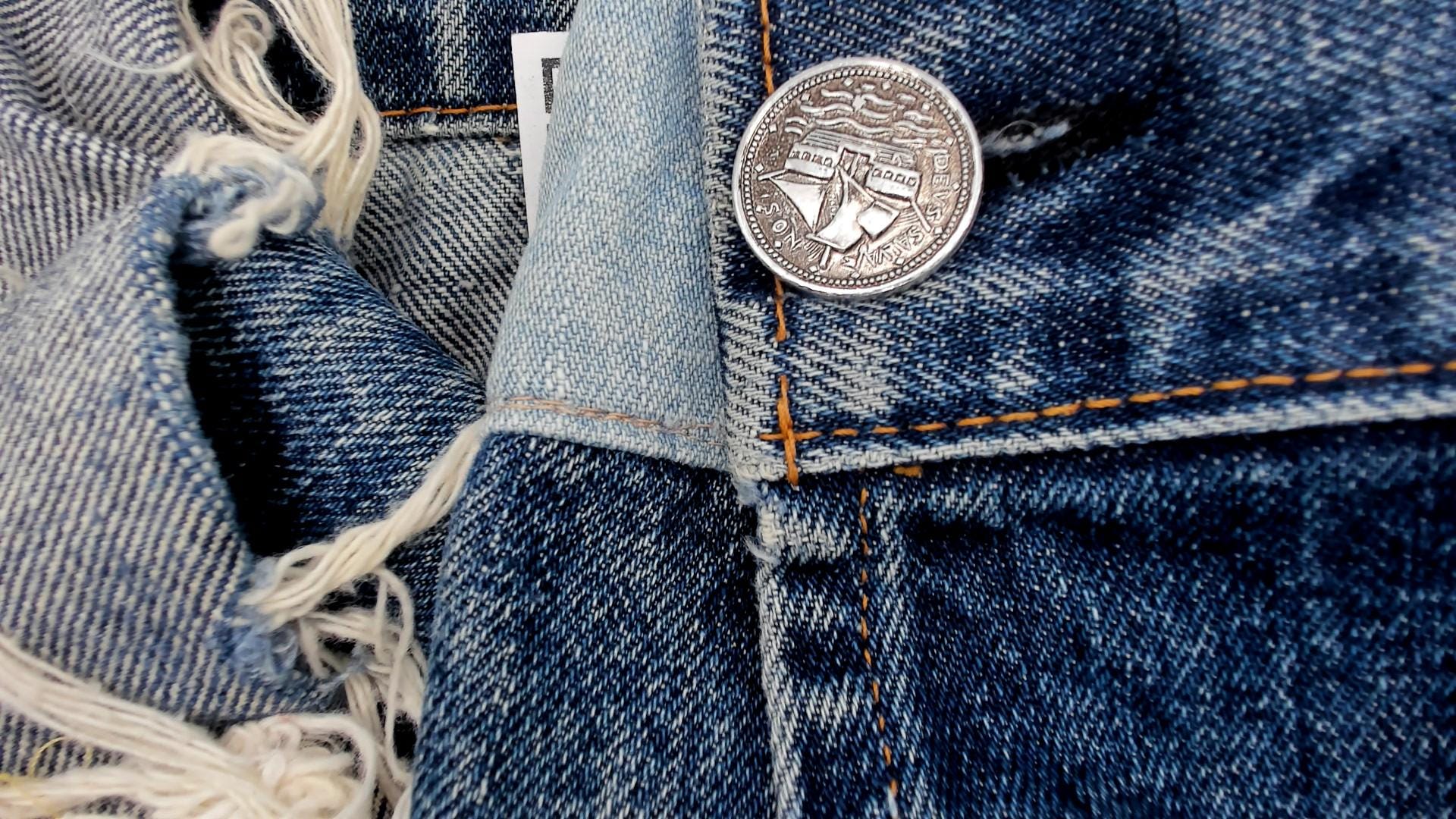 70s Levi's Denim Jacket Medium Blue Washed Distressed Trucker