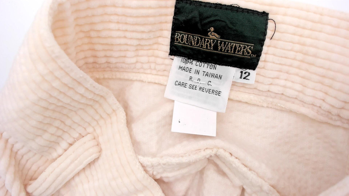 90s Boundary Waters Cream Corduroy Pleated Skirt High Waist Knee Length Large