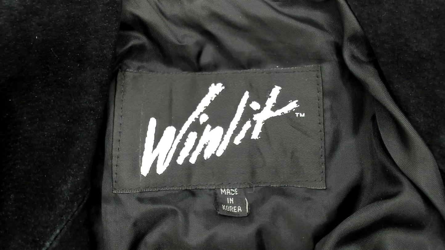 90s Winlit Black Leather Double Breasted Cropped Blazer Notched Lapel Small S