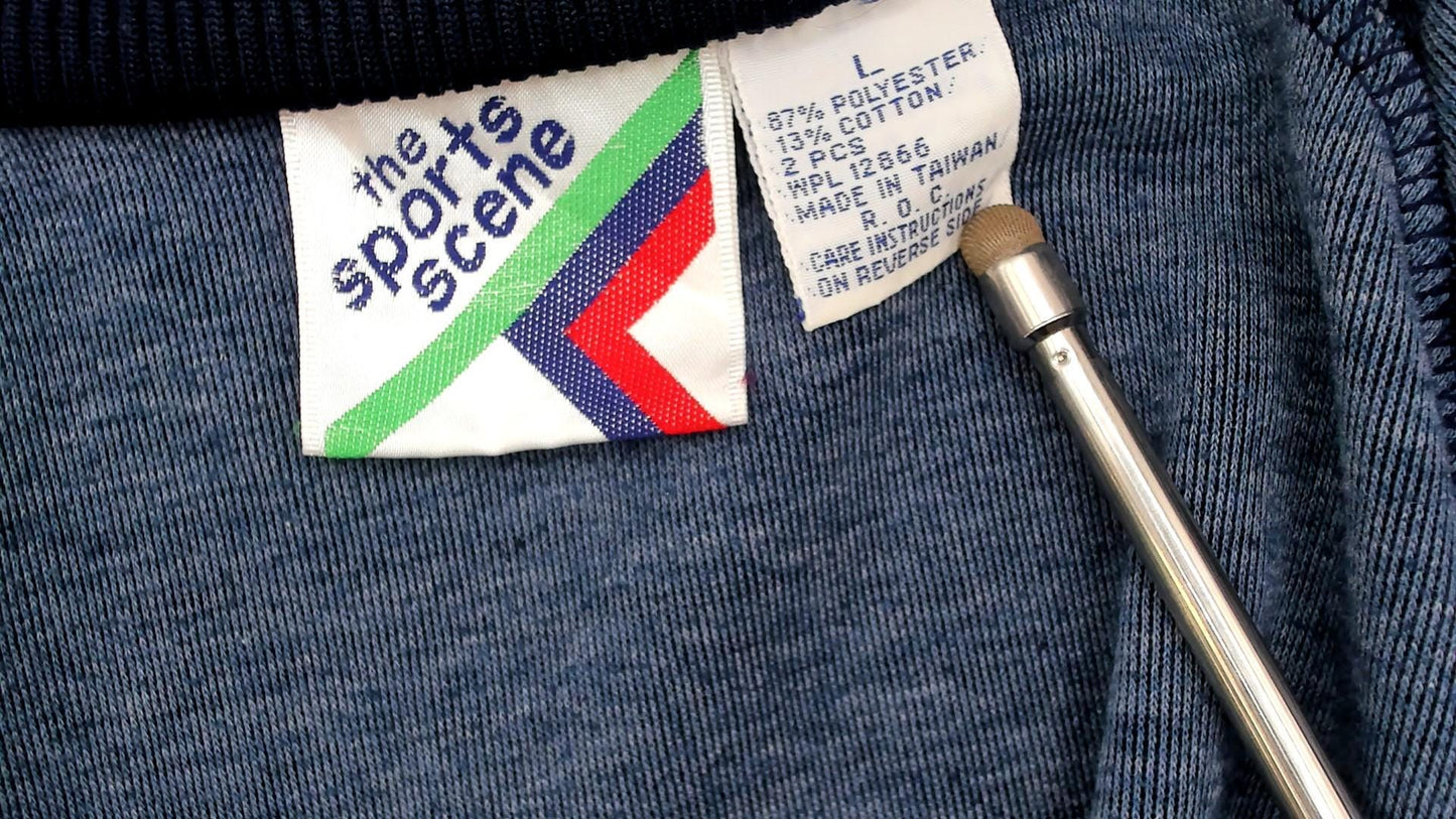 80s The Sports Scene Navy Track Jacket Striped Raglan Zip Large L