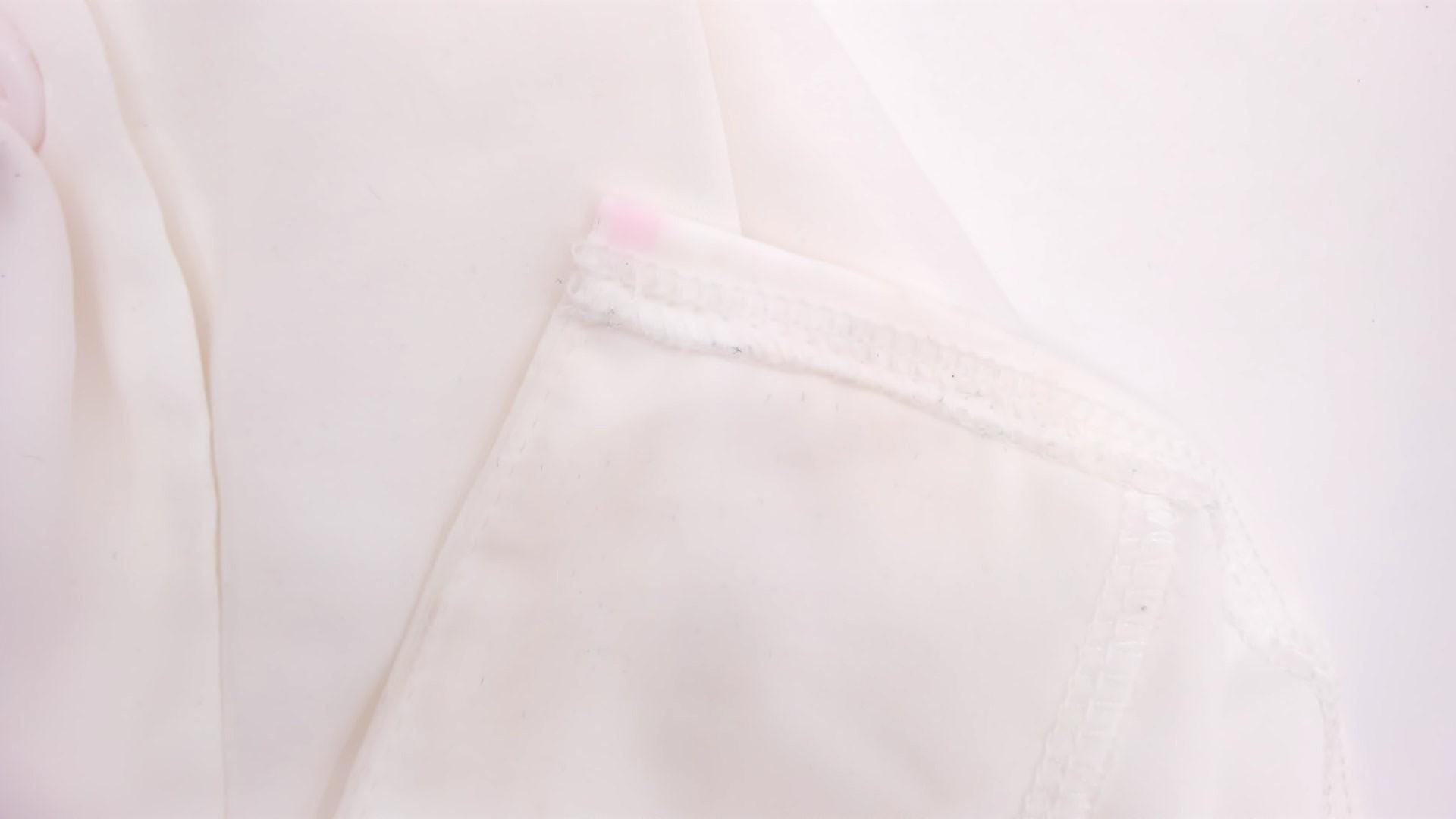 90s White Feather Trim Blouse Notched Collar Button-Up Long Sleeve Medium