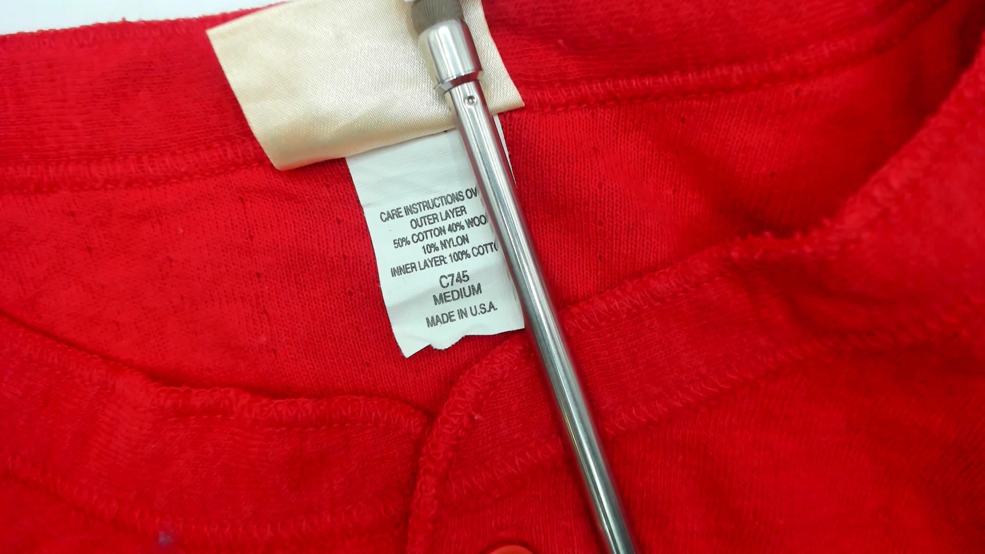 L.L. Bean 80s Red Thermal Union Suit Cotton Wool Ribbed Crew Neck Medium