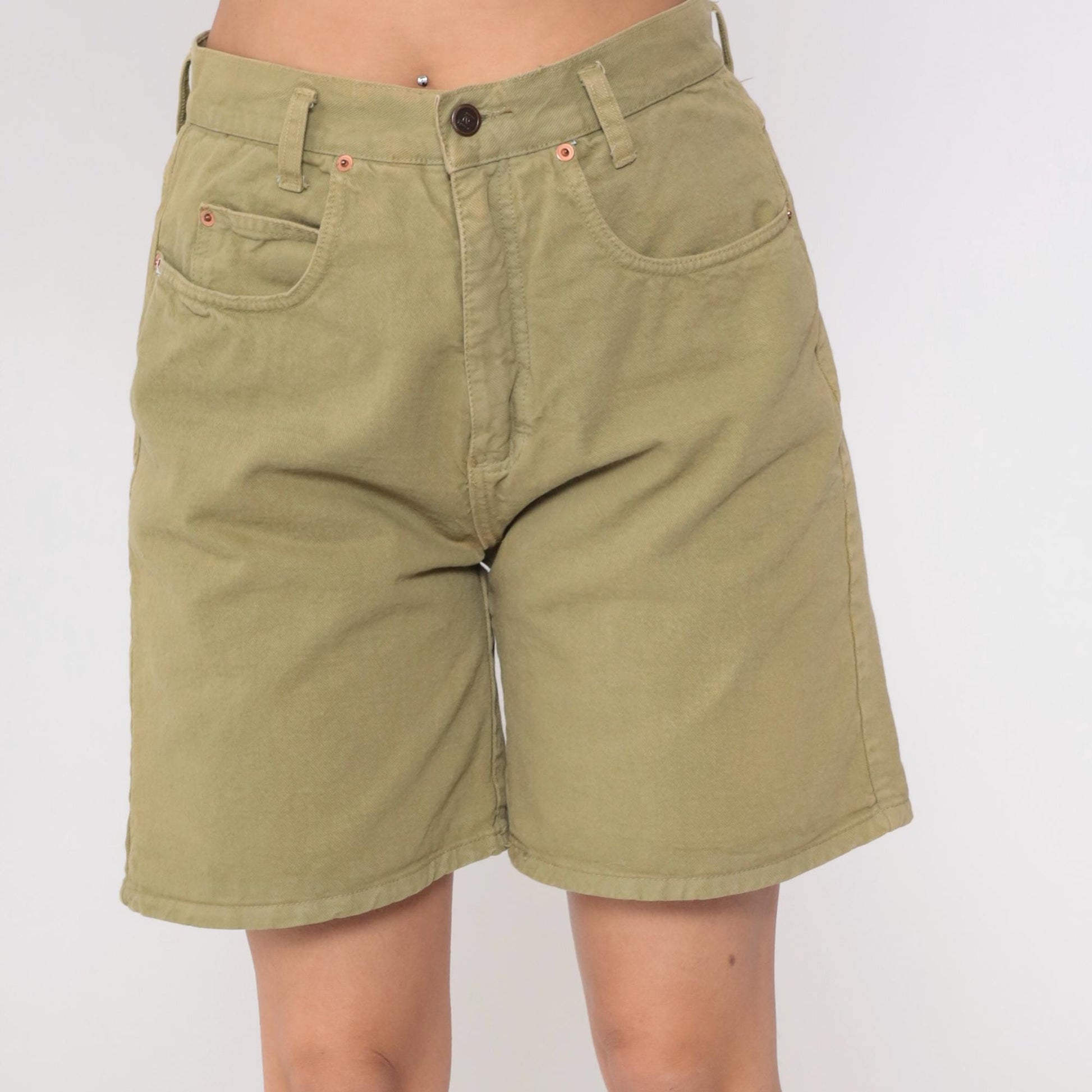 90s Lei Olive Green Cotton Shorts High Rise Five Pocket Medium M