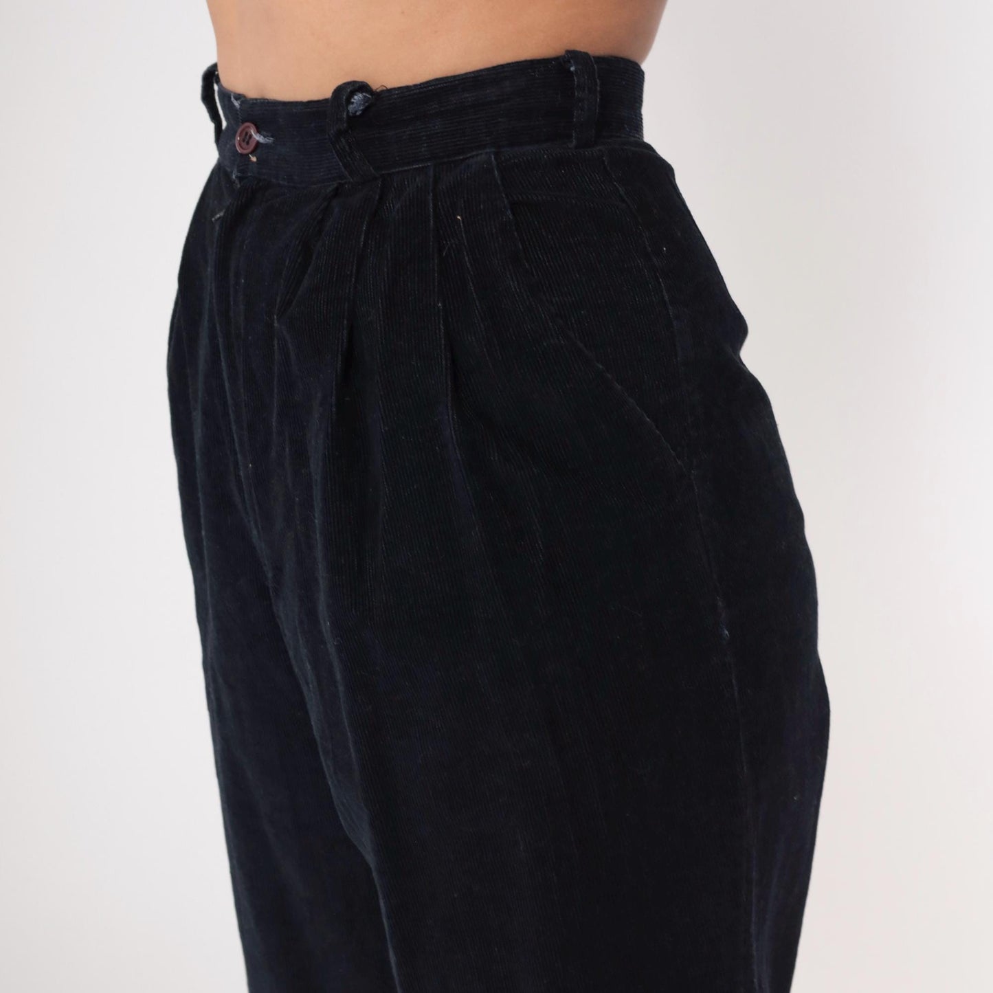 80s Michael Tracy Black Cotton High-Waisted Tapered Pants Small