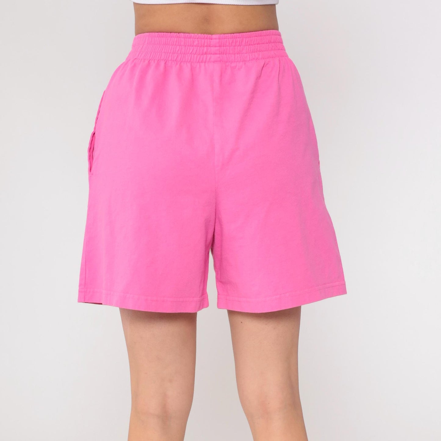 90s Hot Pink Cotton Shorts High Rise Bermuda Elastic Waist Medium