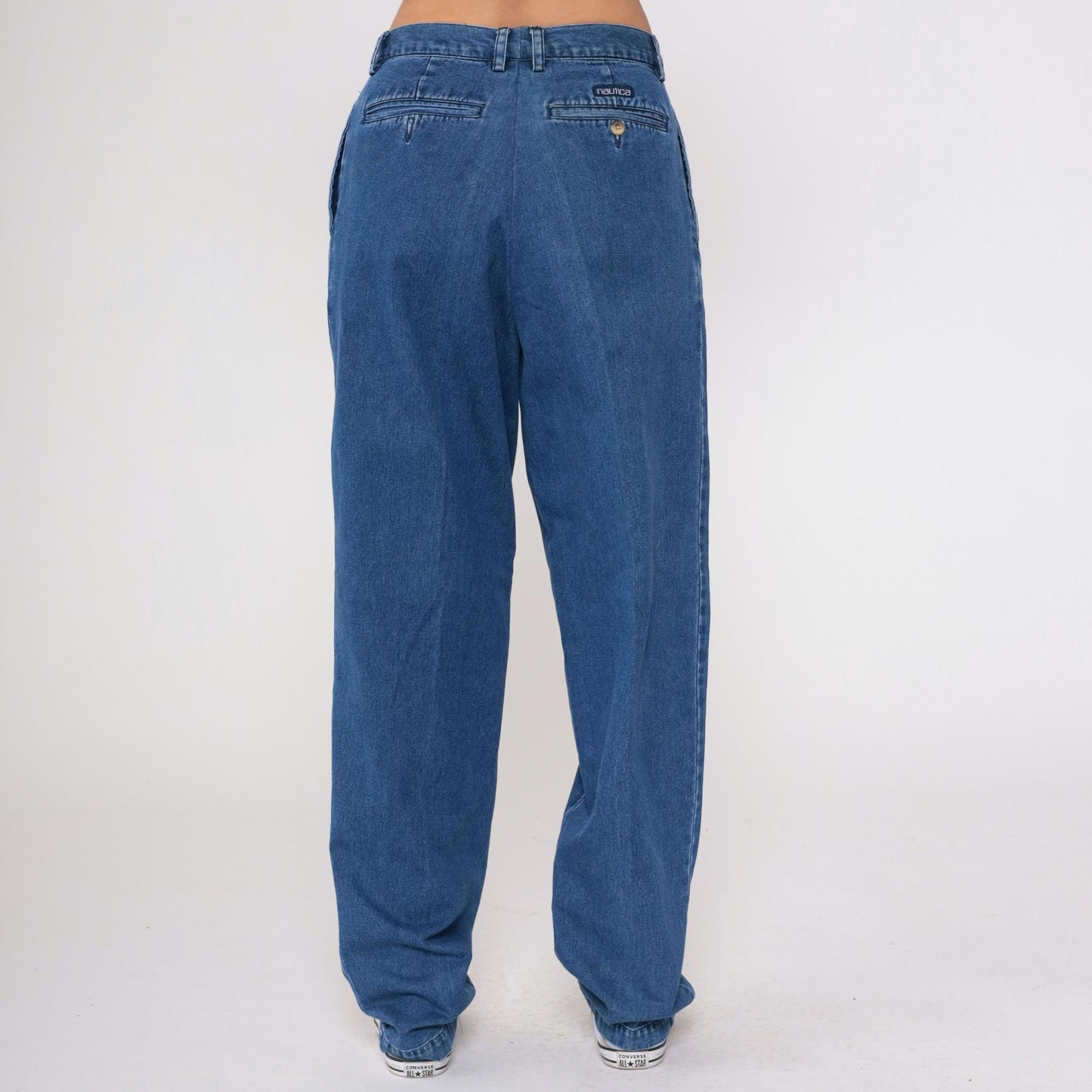 90s Nautica High Waisted Pleated Denim Jeans Blue Tapered Cuff Large