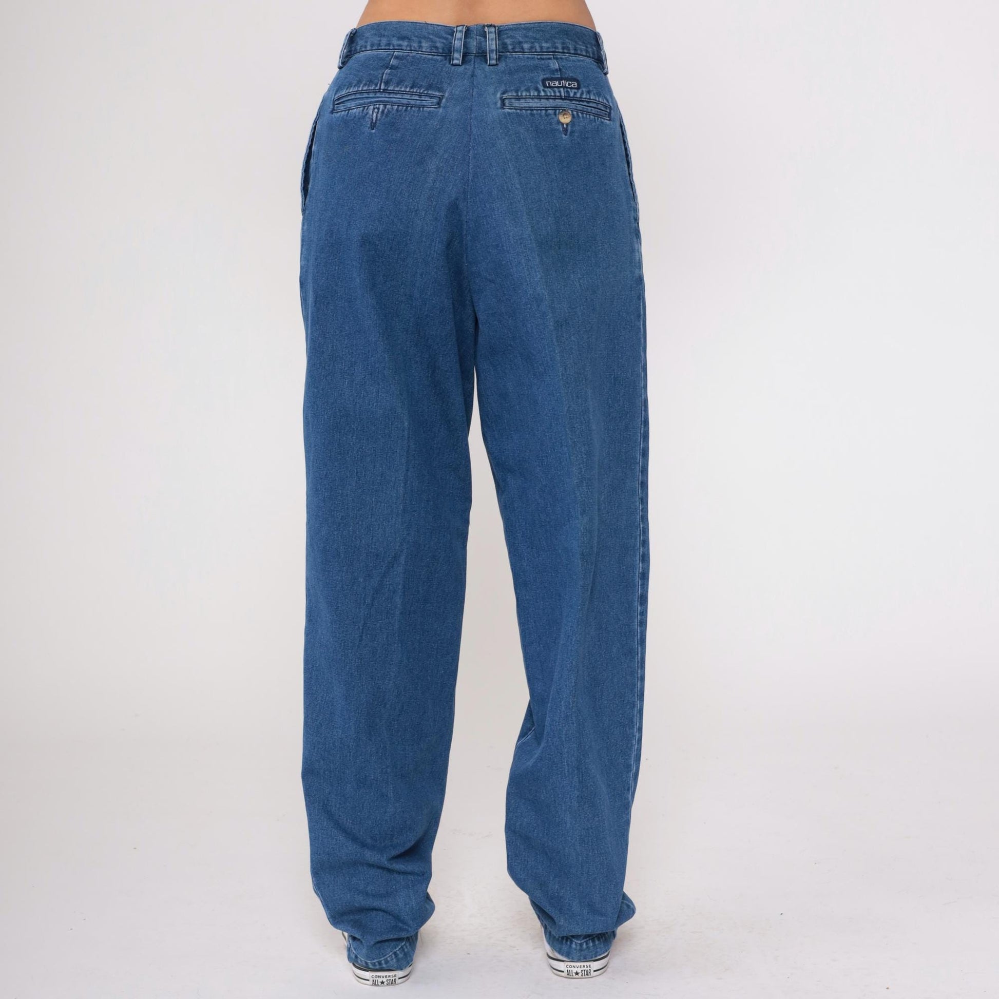 90s Nautica High Waisted Pleated Denim Jeans Blue Tapered Cuff Large
