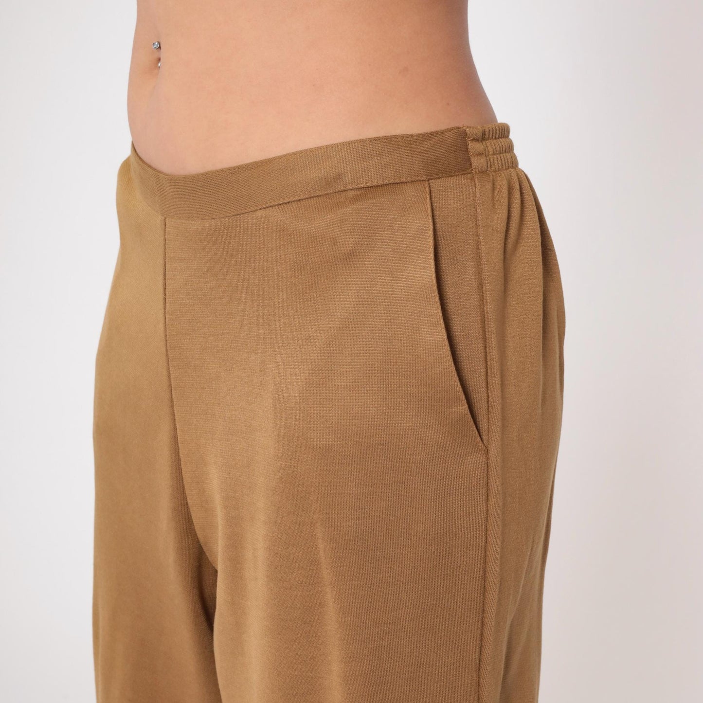 90s Alfred Dunner Tan Knit Pants Elastic Waist Cropped Ankle Large