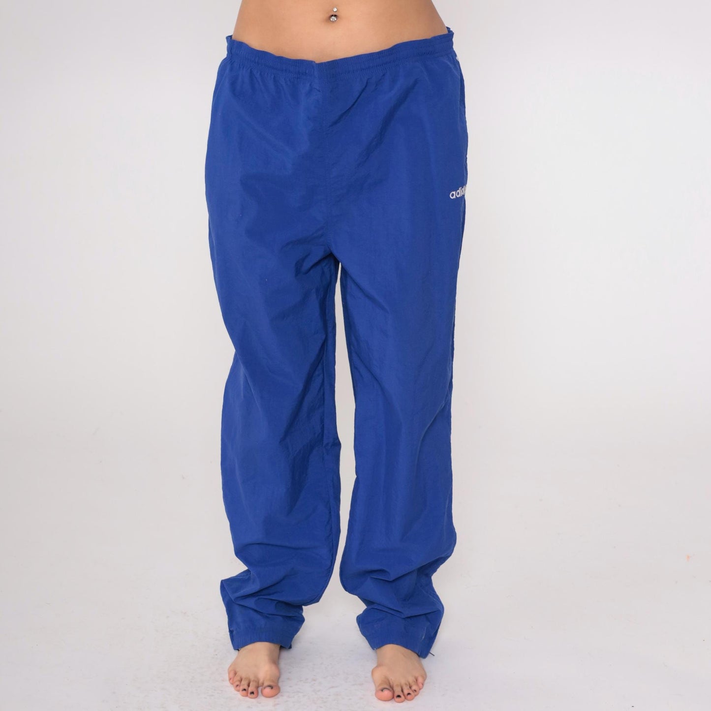 90s Adidas Royal Blue Track Pants Nylon Windbreaker Elastic Waist Large L