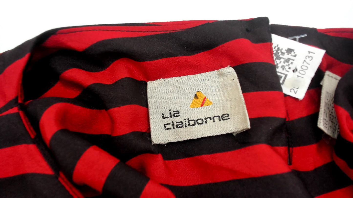 90s Liz Claiborne Striped Shift Dress Red Black Puff Sleeves Medium M