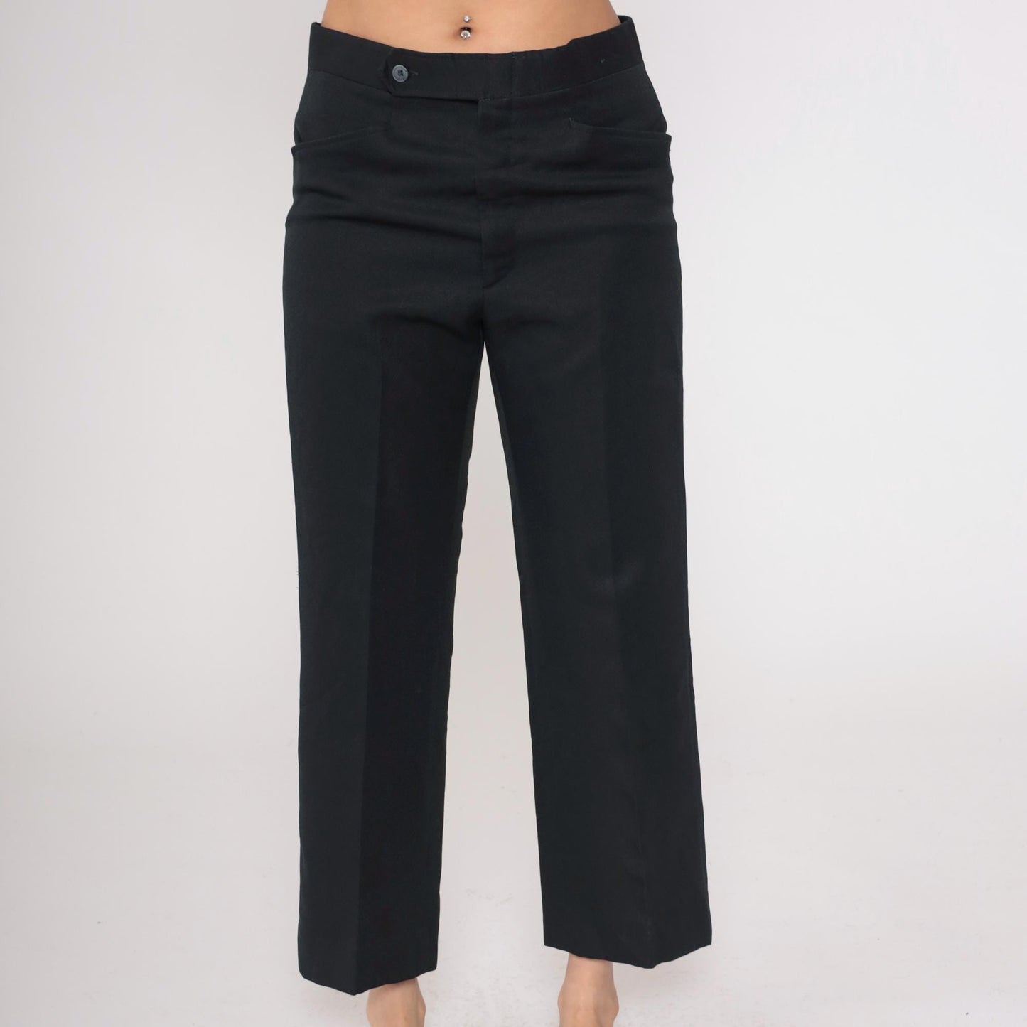 70s Black Expand-O-Matic High Waist Straight Leg Trousers Cropped Medium