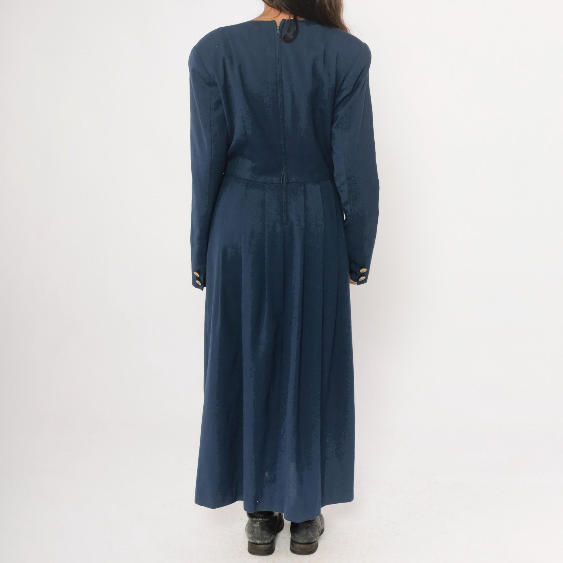 80s Navy Military Double-Breasted Maxi Dress Gold Buttons Large L