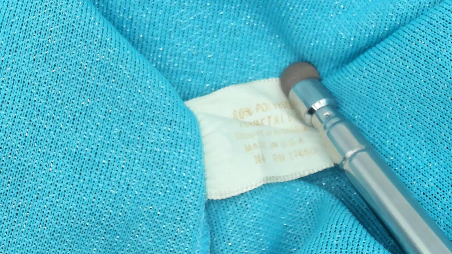 70s Aristique Turquoise Metallic Maxi Robe Zip Front Collared Loungewear Large L