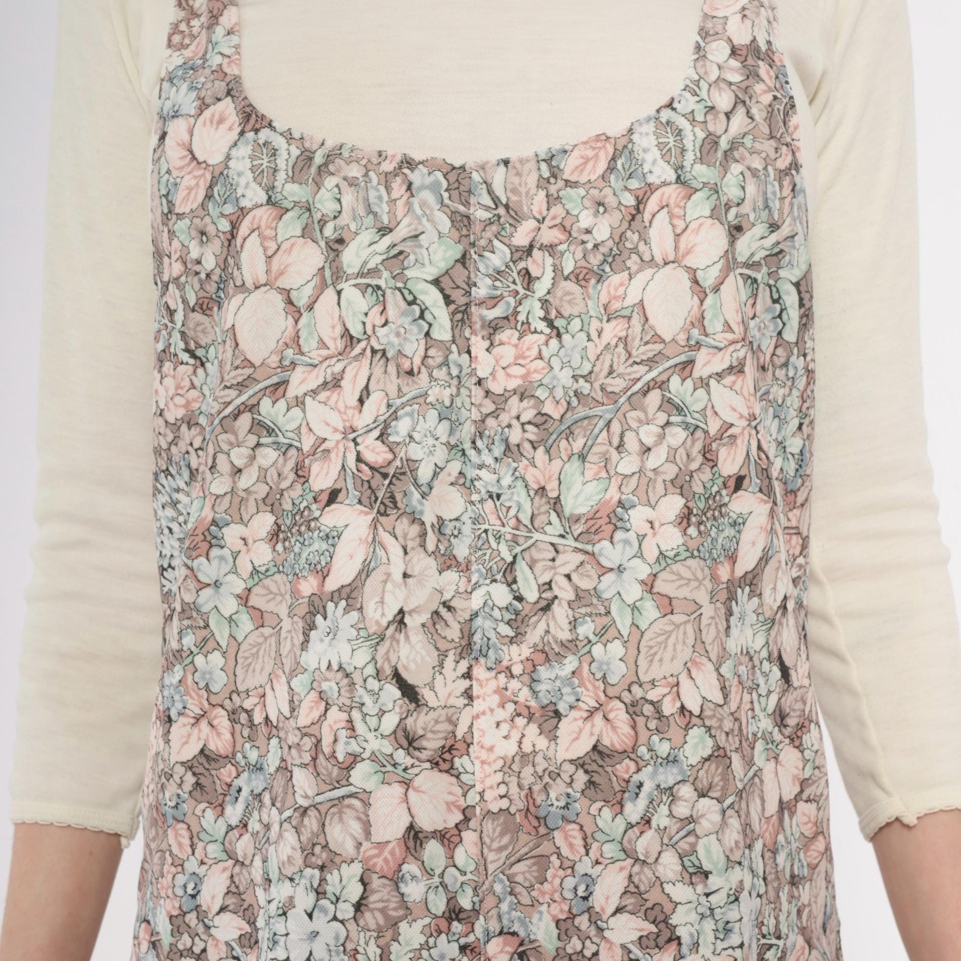 70s Floral Romper Pink Green Cream Scoop Neck Playsuit Small S