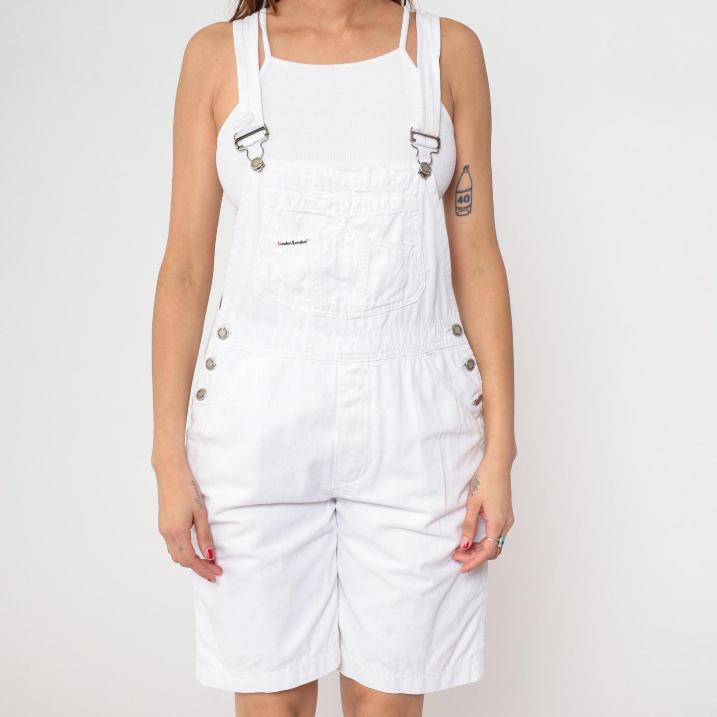 90s London London White Cotton Shortalls Adjustable Straps Medium M