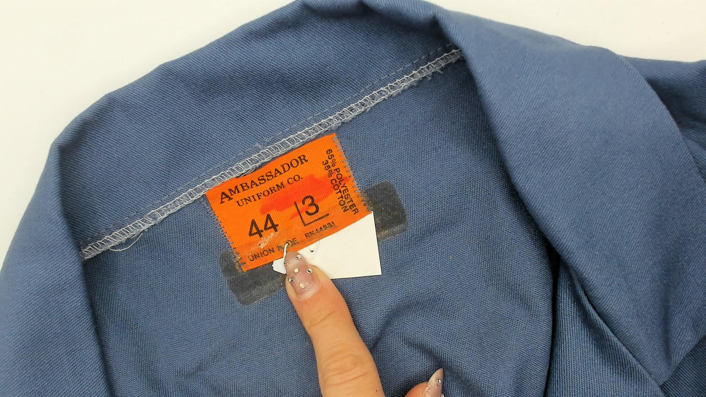 80s Ambassador Uniform Periwinkle Lab Coat Button Front Collar Large