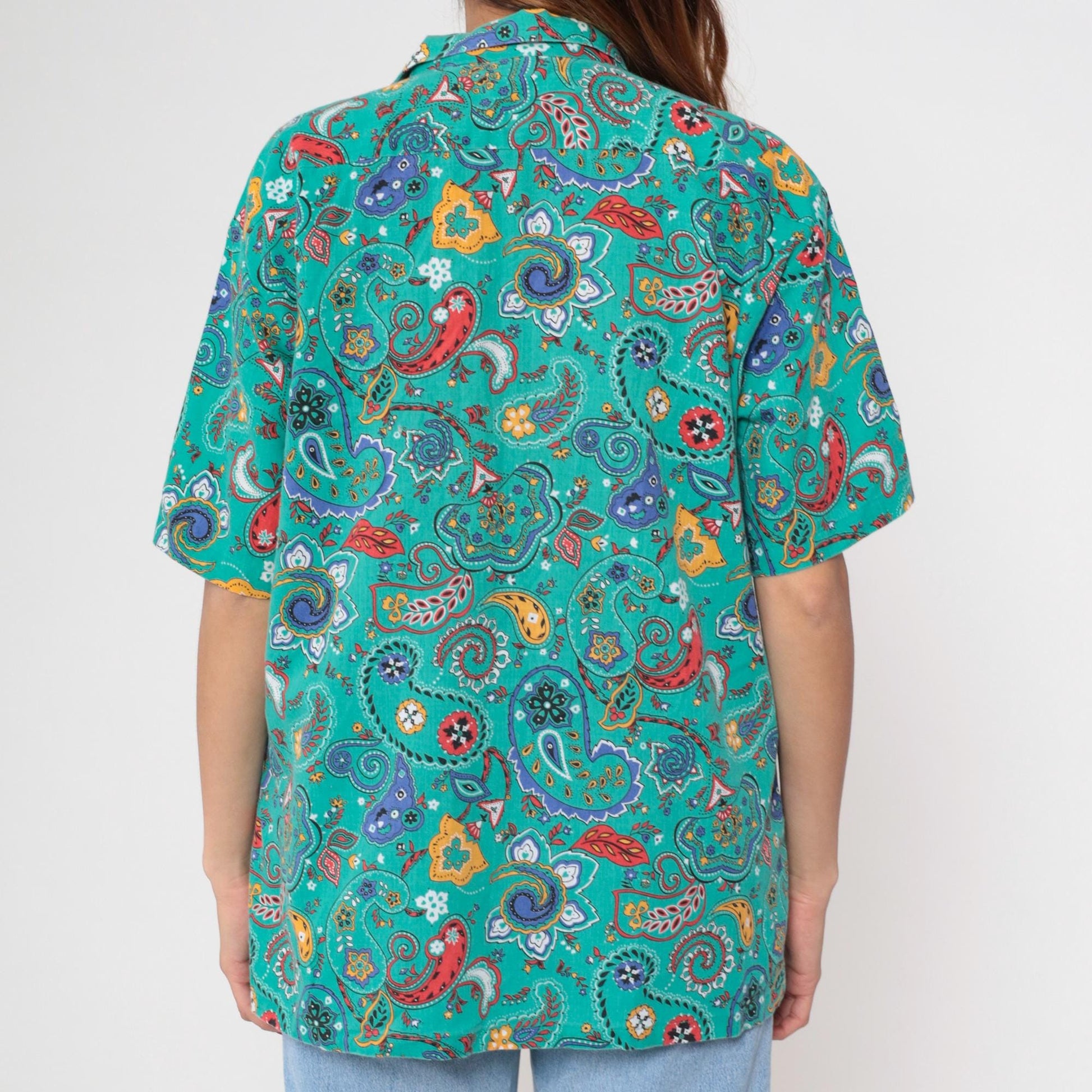 90s Hub Frankel Turquoise Paisley Button-Up Shirt Short Sleeve Large L