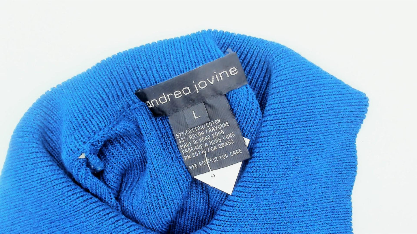 80s Andrea Jovine Blue Ribbed Cardigan Pointed Collar Pockets Large L