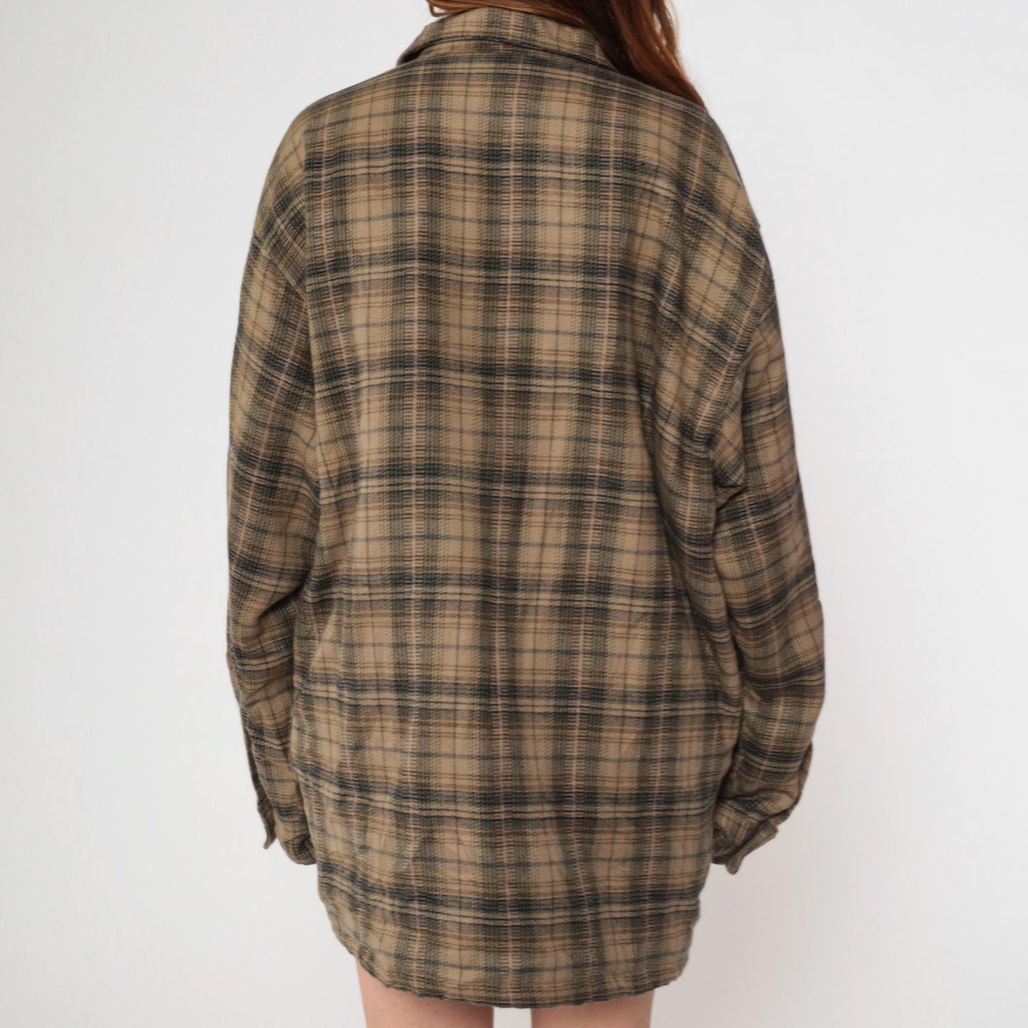 Y2K Shaver Lake Plaid Shirt Jacket Brown Green Checked Collared Large L