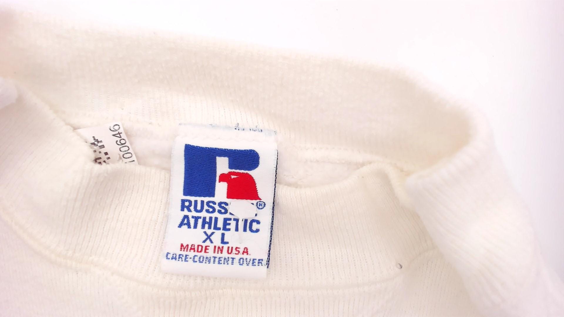 90s Russell Athletic Nautical Anchor Sweatshirt White Embroidered Signal Flags Extra Large XL