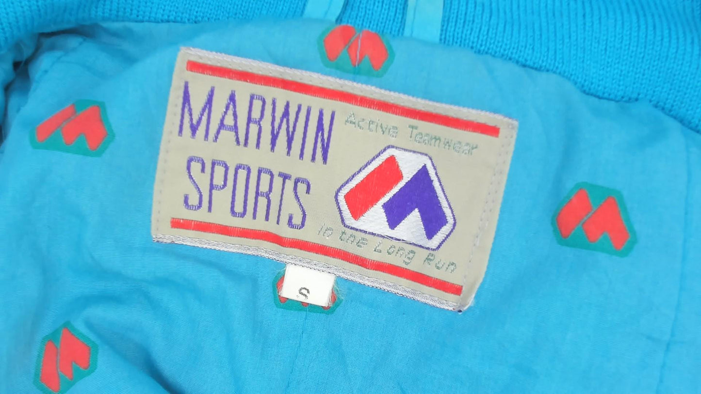 80s Marwin Sports Colorblock Windbreaker Hooded Jacket Blue Small