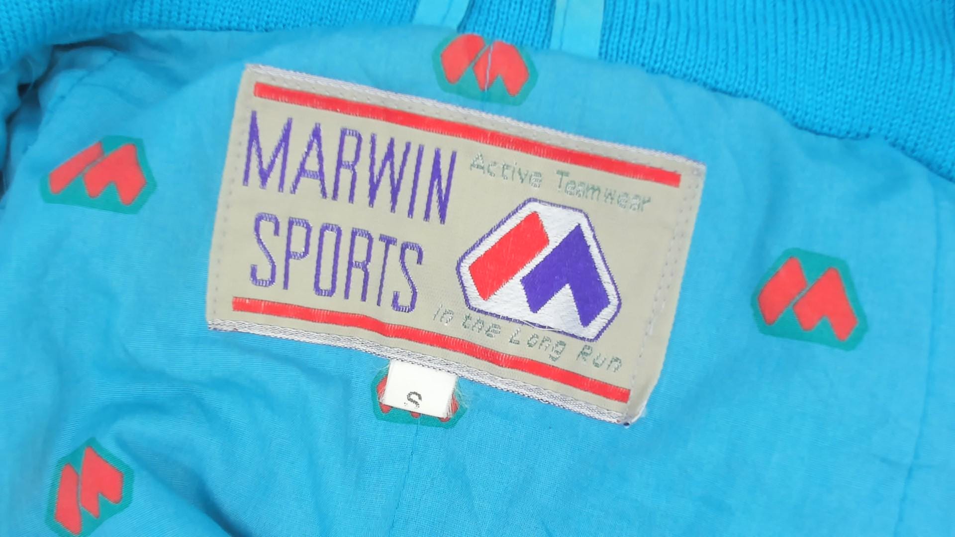 80s Marwin Sports Colorblock Windbreaker Hooded Jacket Blue Small