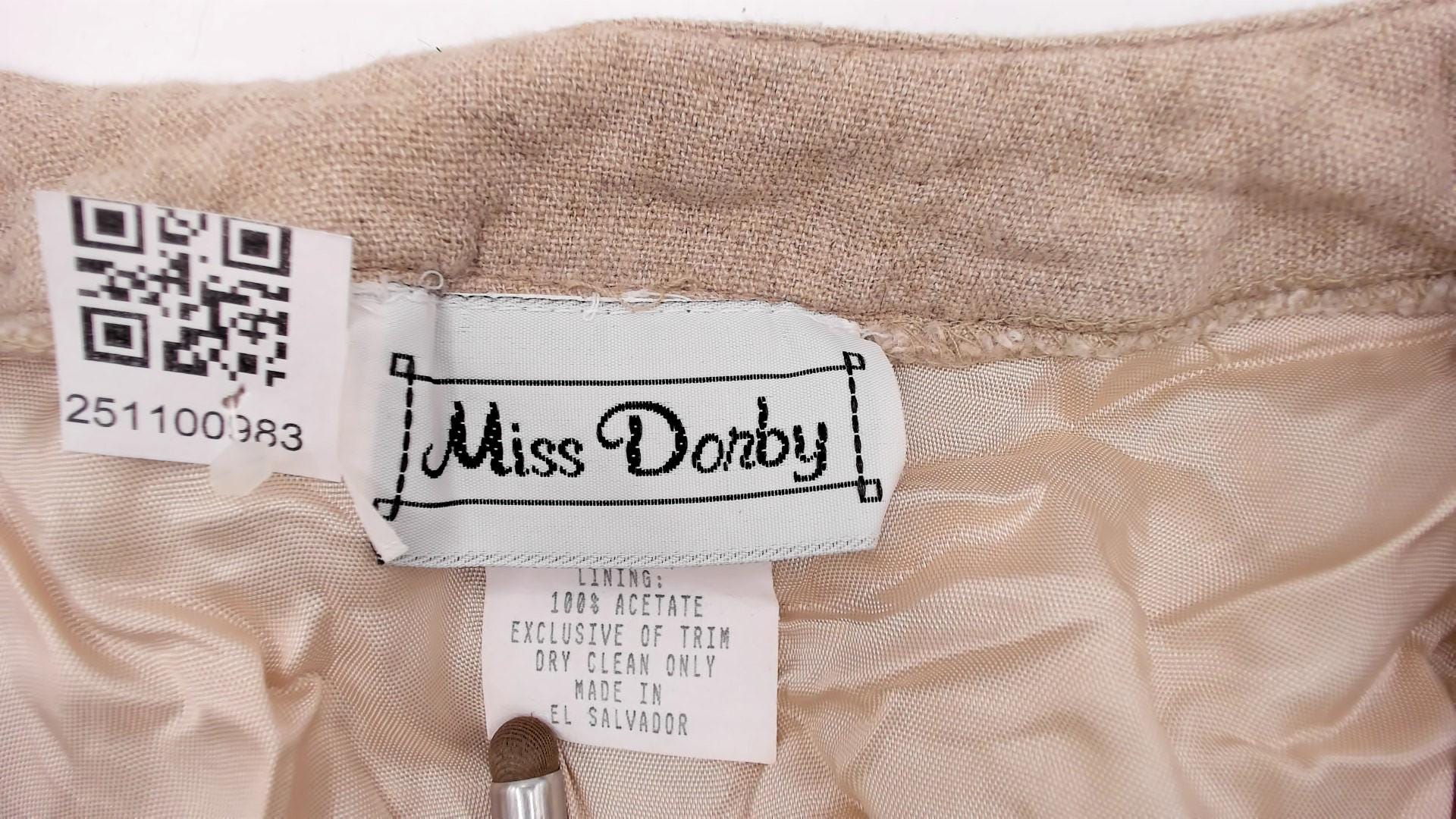 90s Miss Dorby Beige Linen Midi Dress Embroidered Sequin V-Neck Medium