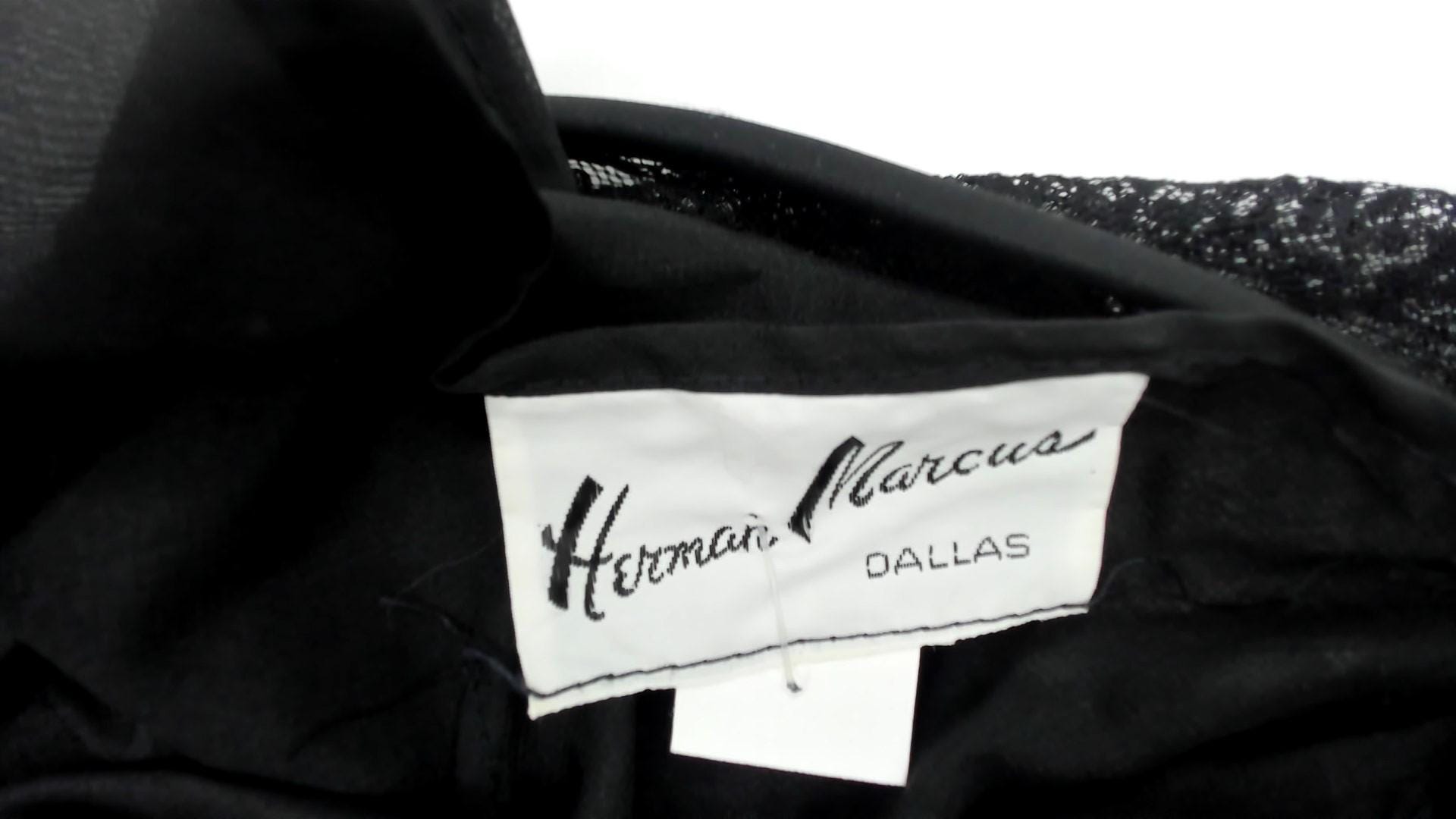 60s Herman Marcus Black Lace V-Neck Dress Tie Belt Midi Medium M