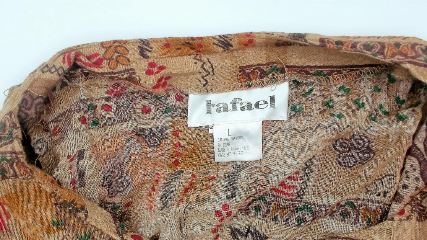 90s Rafael Patchwork Romper Ethnic Print Brown Orange Large L
