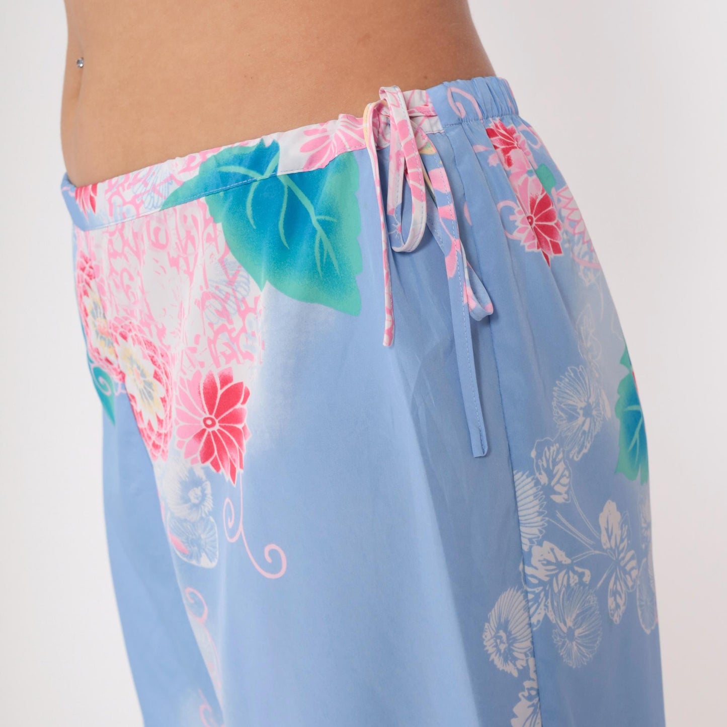 Y2K Natori Floral Pajama Pants Periwinkle Cropped Medium M