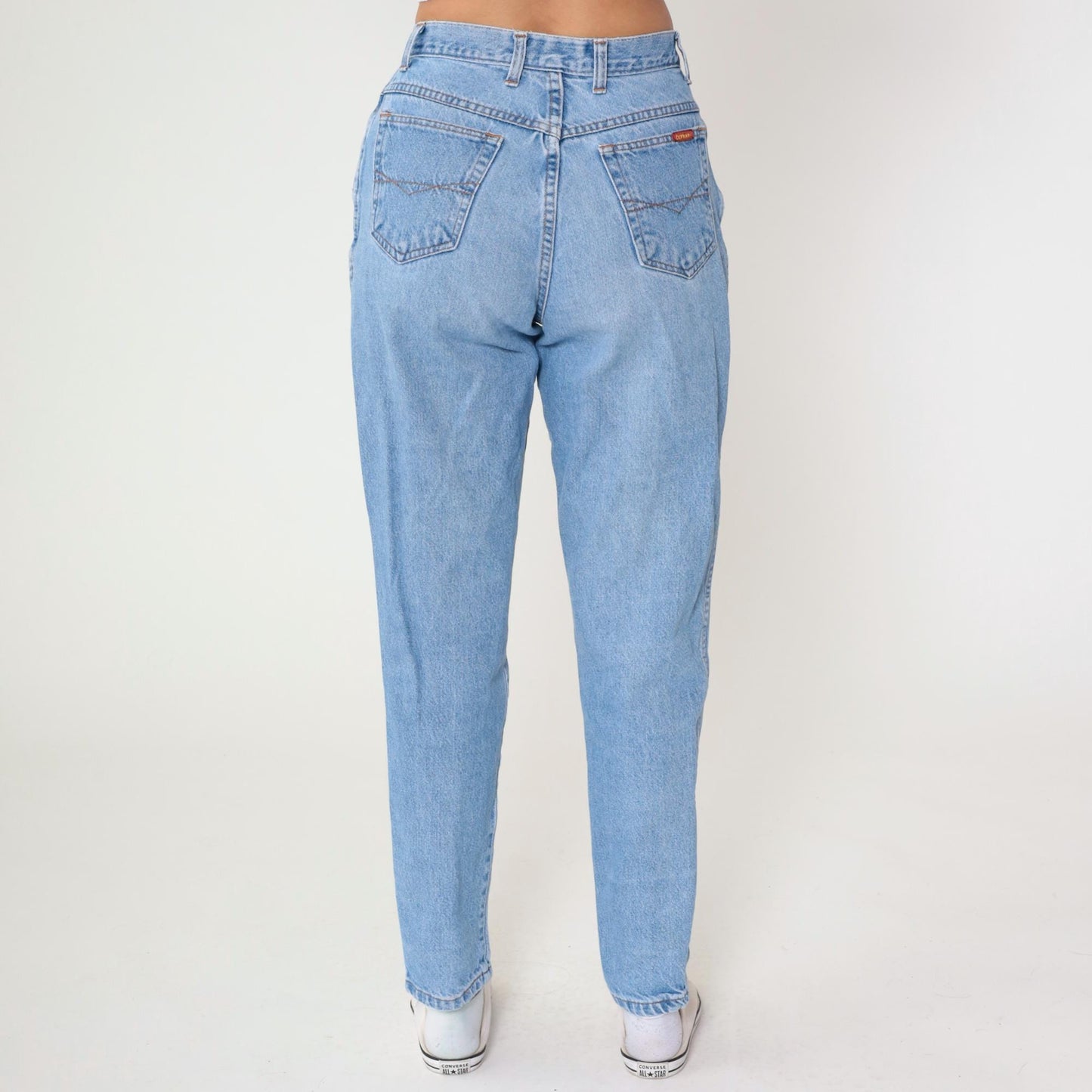 90s Bonjour High Waisted Mom Jeans Light Wash Tapered Denim Medium