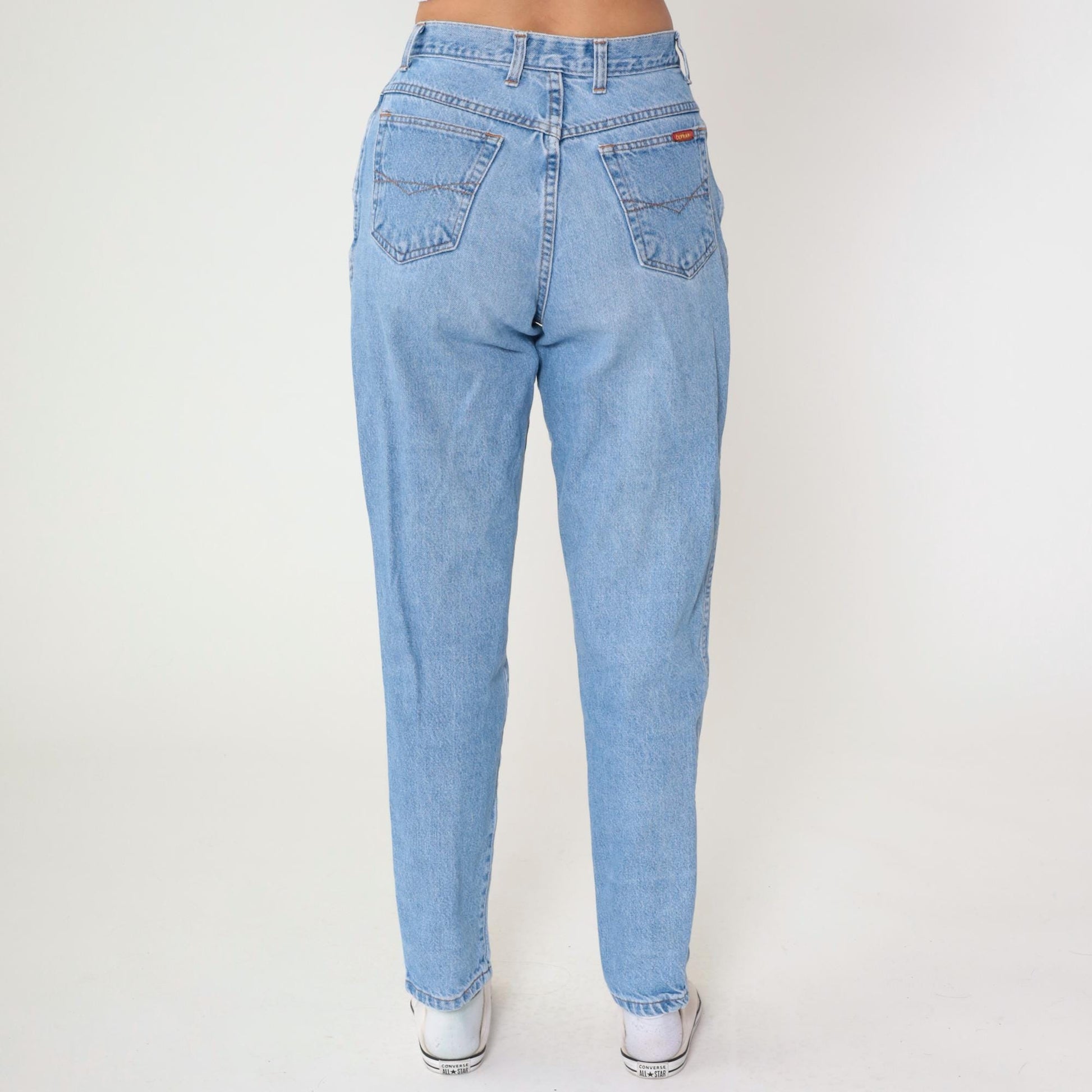 90s Bonjour High Waisted Mom Jeans Light Wash Tapered Denim Medium