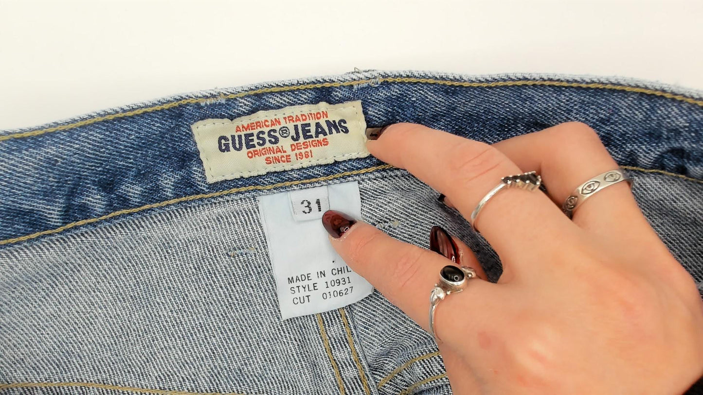 90s Guess Light Blue Denim Shorts High Waisted Button Fly Size 30