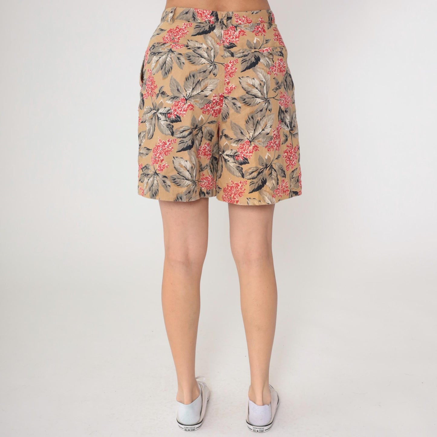 Y2K Jones New York Floral Shorts High Waisted Pleated Linen Tan Large L