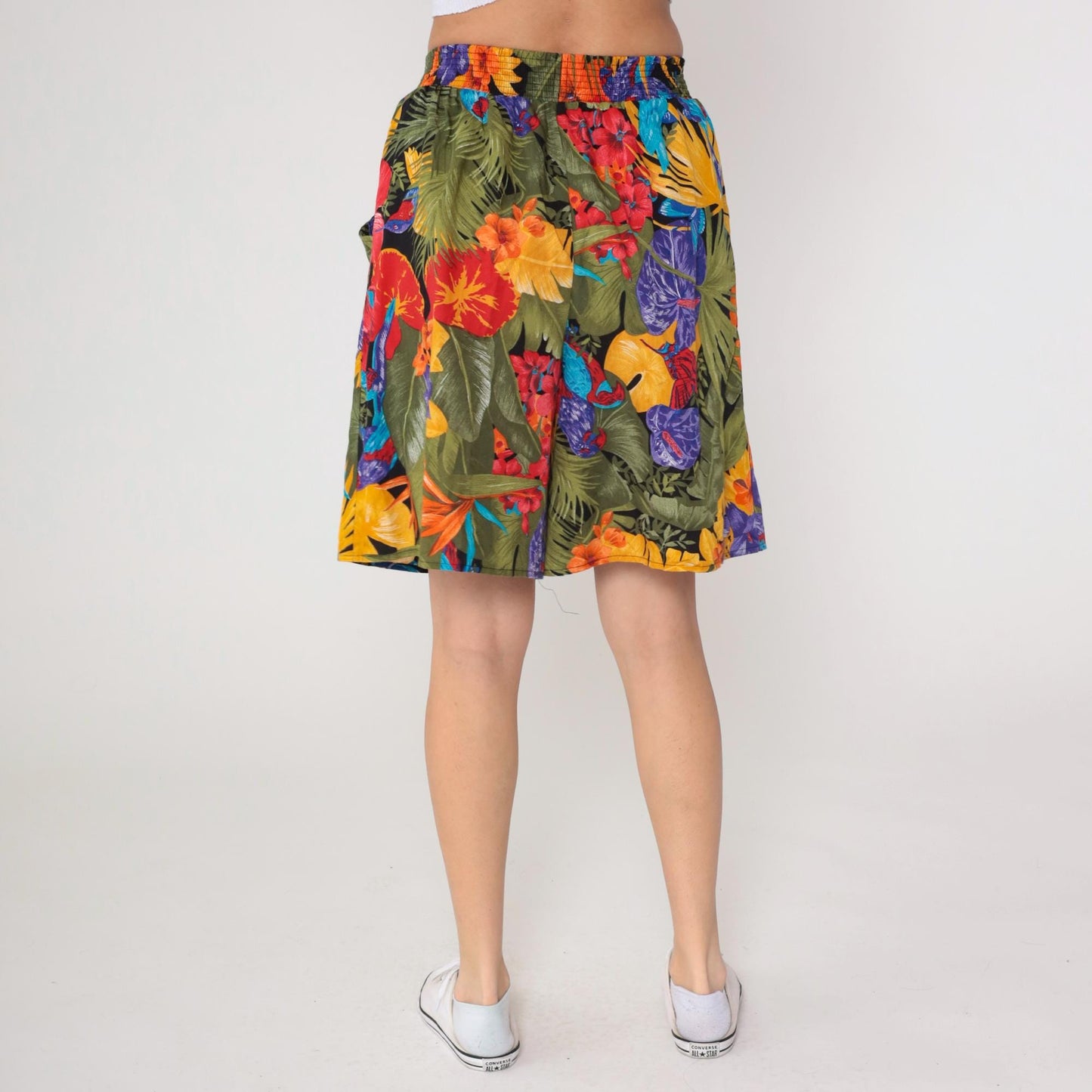 90s Connections Tropical Floral Shorts High Waist Botanical Print Medium M