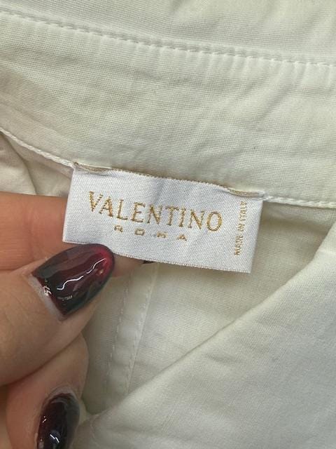 80s Valentino White Ruffled Tuxedo Blouse Long Sleeve Button Up Extra Small