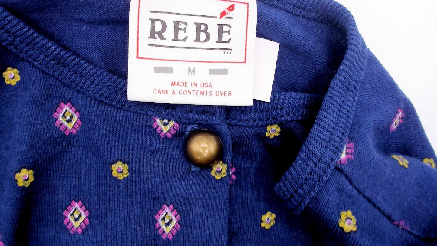 80s Rebe Geometric Jumpsuit Navy Diamond Print Button Front Medium M