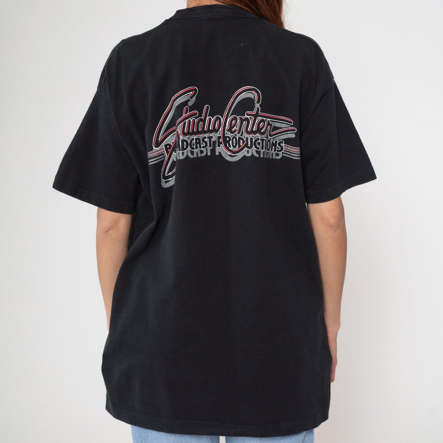 90s Studiocenter Broadcast Productions Graphic Pocket Tee Black Cotton Extra Large