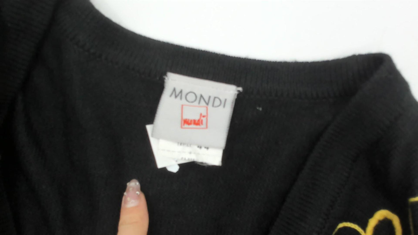 90s Mondi Black Cardigan Gold Embroidered Abstract Wool Blend Longline Medium
