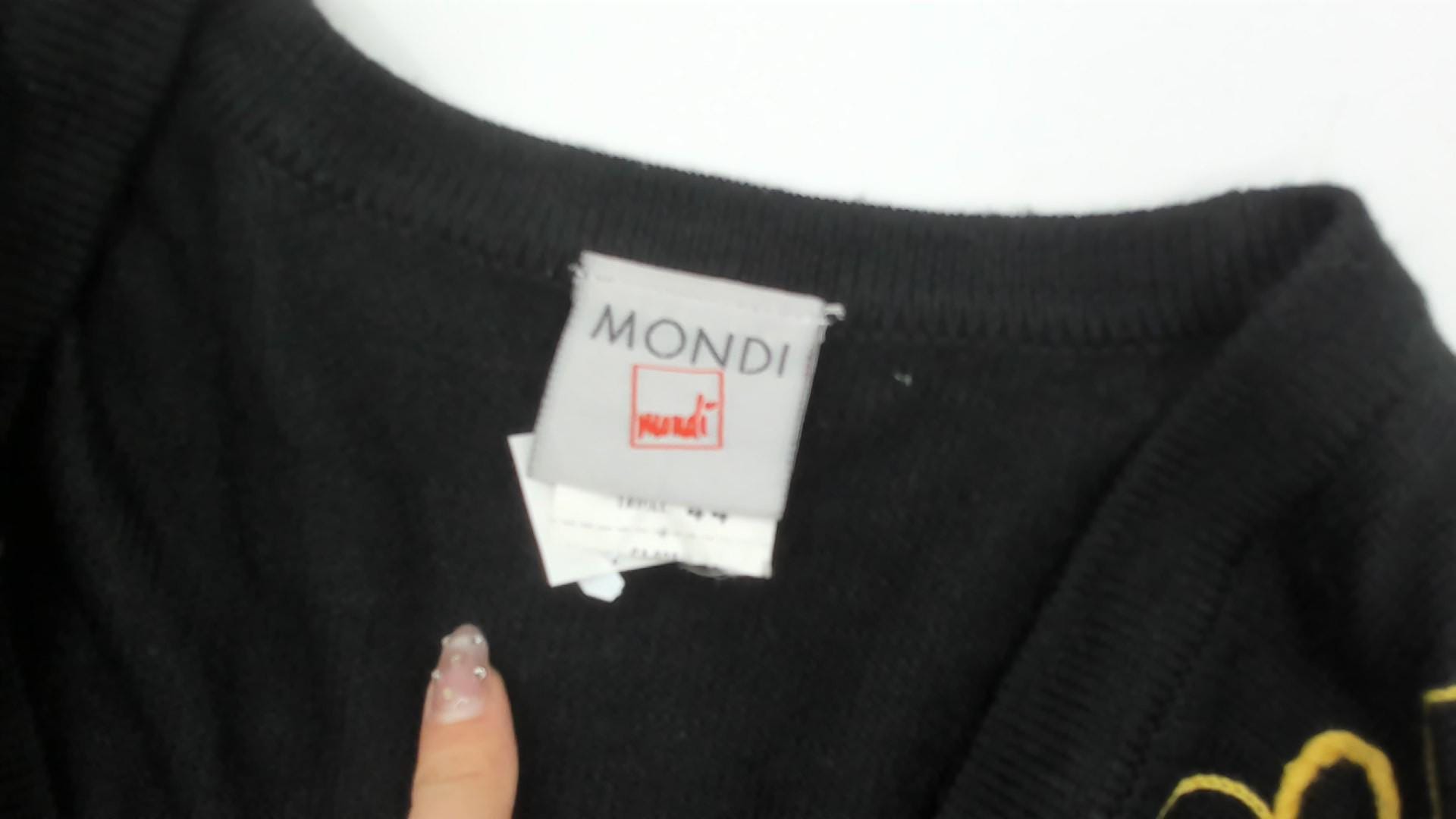 90s Mondi Black Cardigan Gold Embroidered Abstract Wool Blend Longline Medium