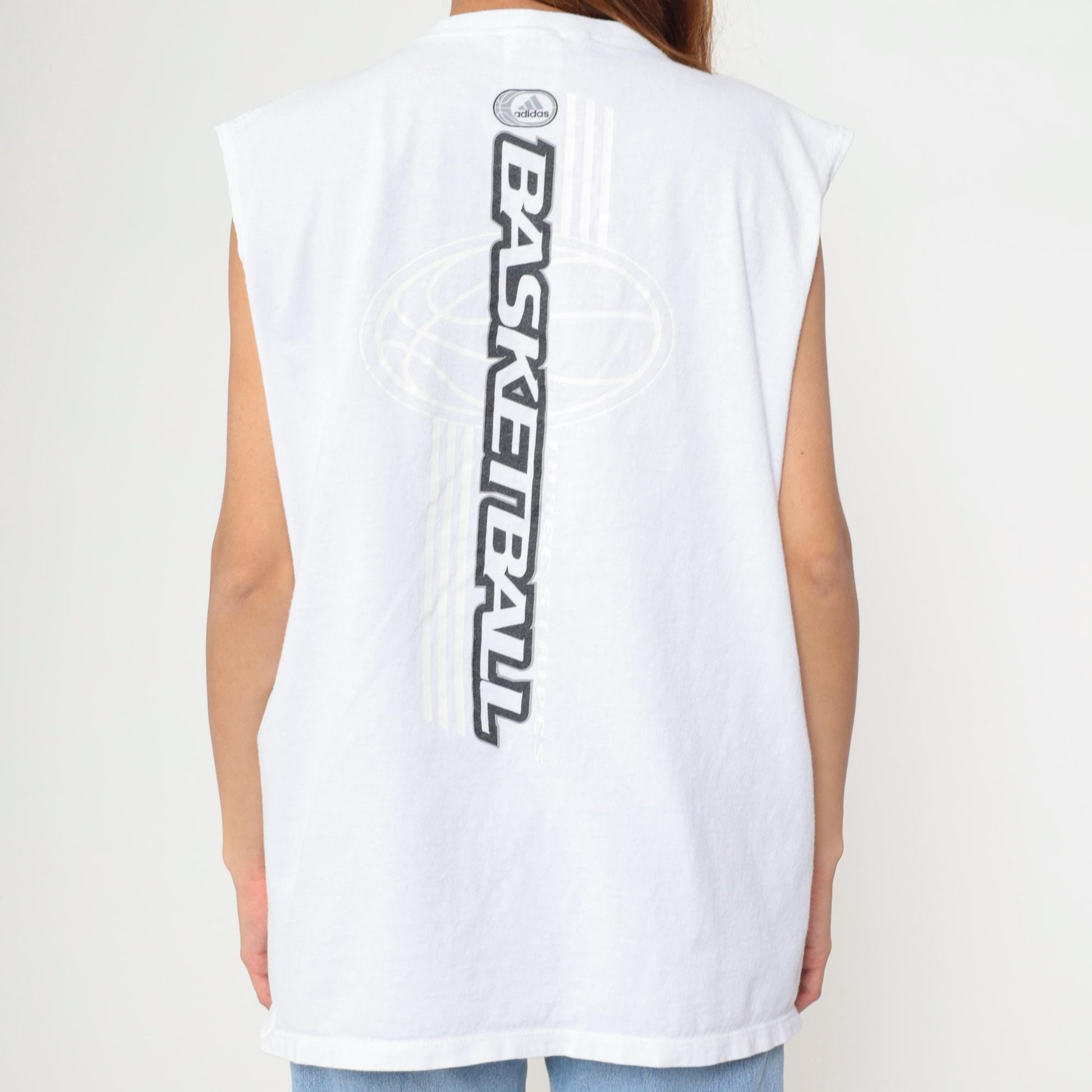 Y2K Adidas Basketball Tank Top White Cotton Sleeveless Jersey Extra Large XL