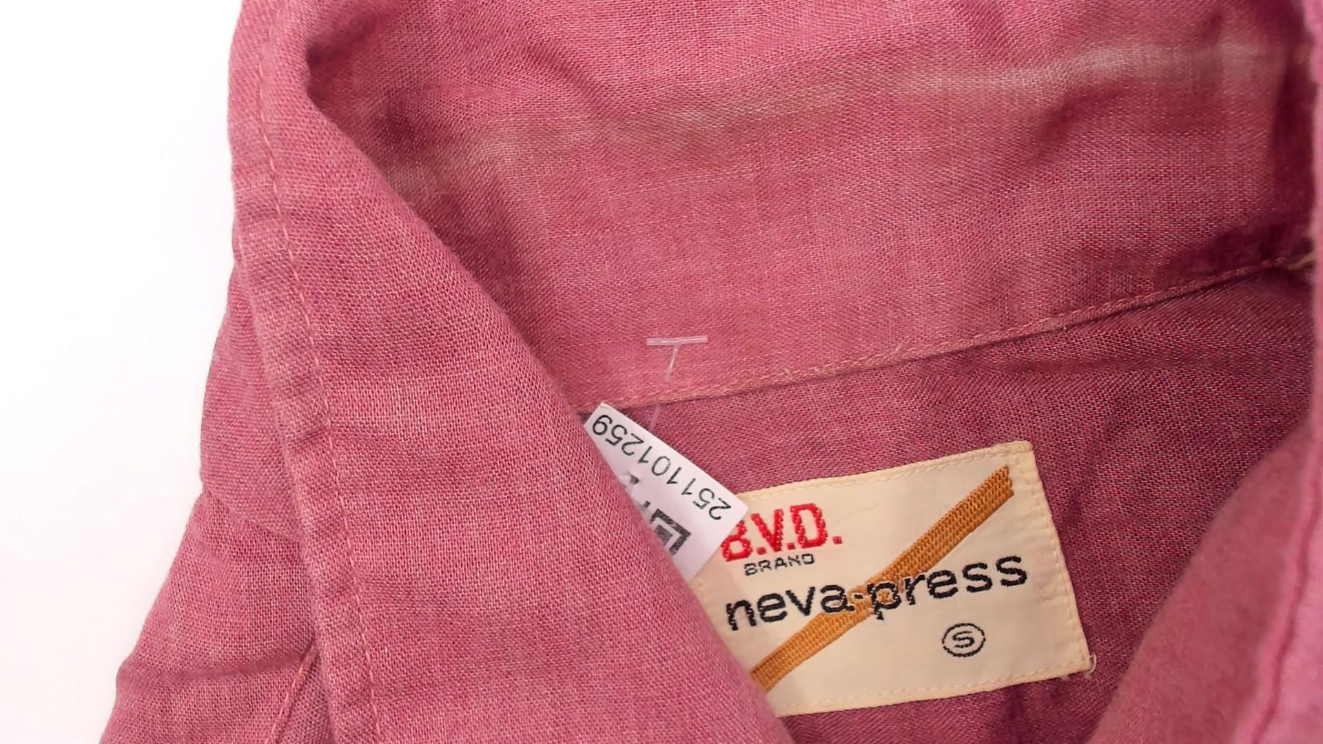 70s BVD Dusty Rose Button-Up Shirt Spread Collar Long Sleeve Small