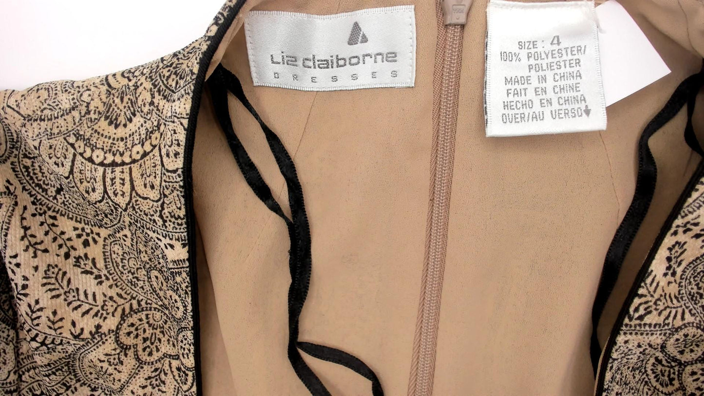 90s Liz Claiborne Paisley Midi Dress Square Neck Long Sleeve Sage Green Small