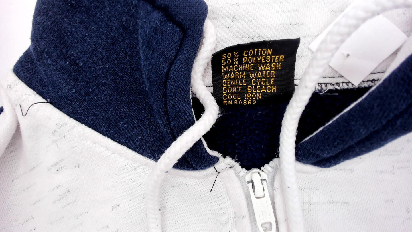 80s Bahamas Zip Hoodie Colorblock Navy Cream Cotton Small Medium