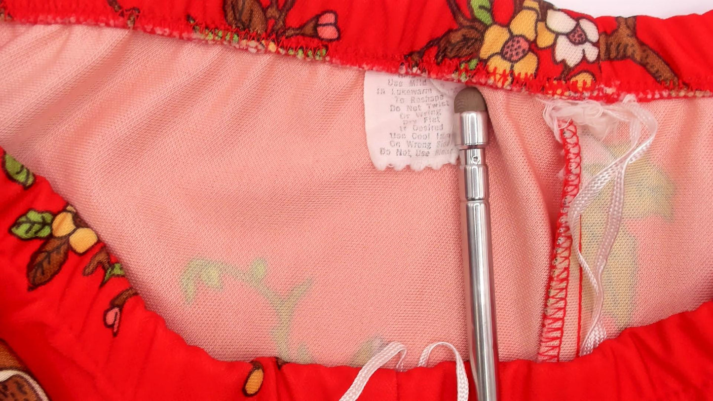 70s Leslie Fay Pheasant Cherry Blossom Two Piece Set Red Small