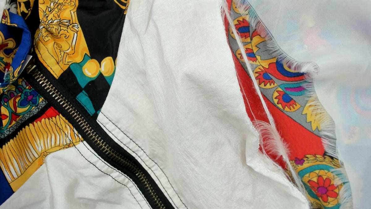 90s East West Windbreaker Multicolor Baroque Checkerboard Chain Print Large