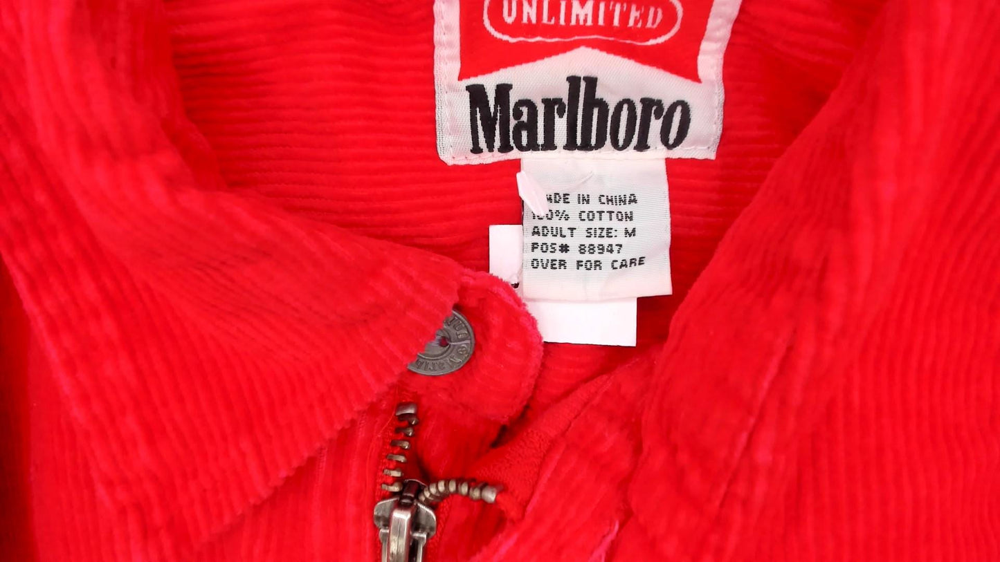 90s Marlboro Corduroy Half-Zip Shirt Red Cotton Collared Medium