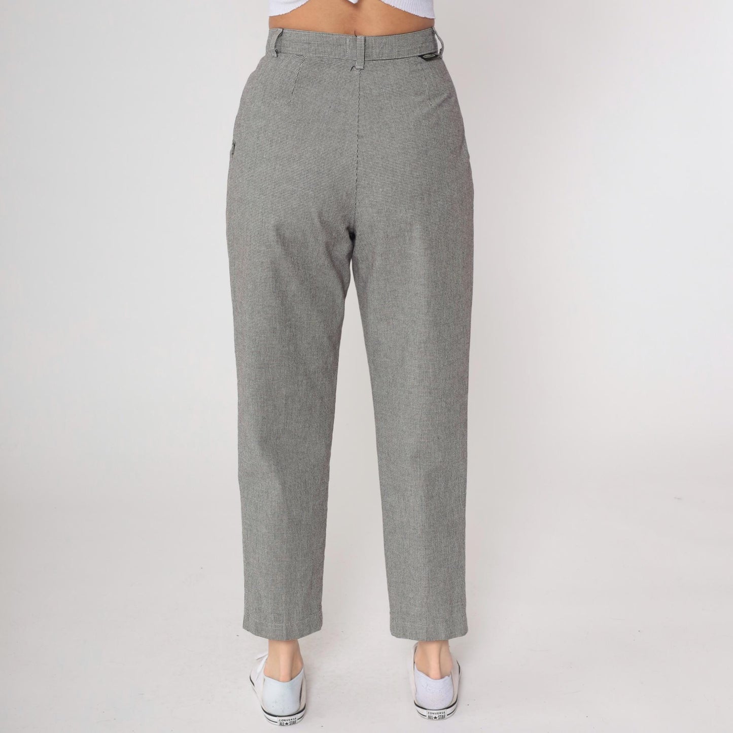 80s Lee Casuals Gray Houndstooth High Waist Tapered Ankle Trousers 29